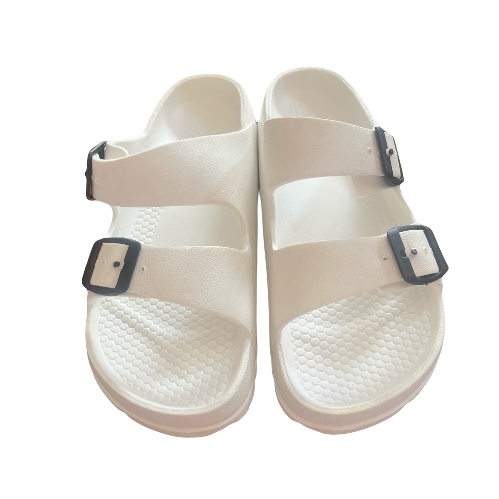 White Sandals with Black Buckles